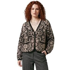 VTG 90s RENA ROWAN Relaxed Fit Baroque Knit V-neck Lambswool Cardigan SZ S
